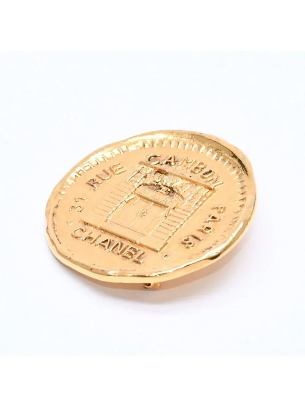 Chanel CC Logo Brooch Metal Cambon Coin Round Gold